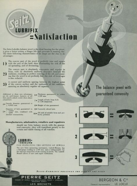 1950 Seitz Lubrifix Watch Parts Company 1950 Swiss Ad Suisse Advert Switzerland Horology Horlogerie