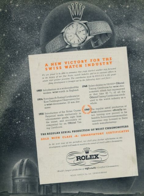 1950 Rolex Watch Company Victory for the Swiss Watch Industry Vintage 1950 Swiss Ad Suisse Advert