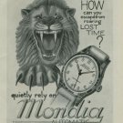 1950 Mondia Watch Company Cave Lion Vintage 1950 Swiss Ad Suisse Advert Horology Horlogerie