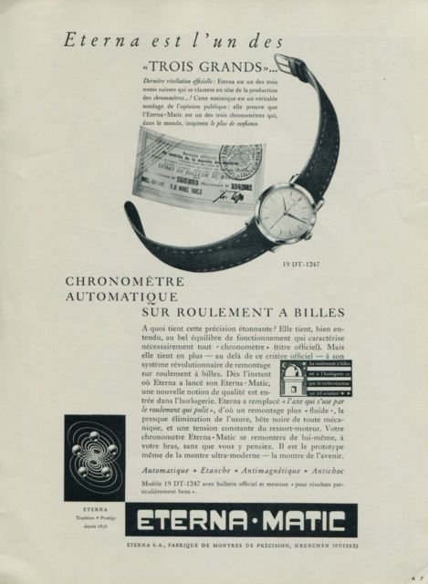 Eterna Watch Company Eterna Matic Vintage 1956 Swiss Ad Suisse Advert Horology