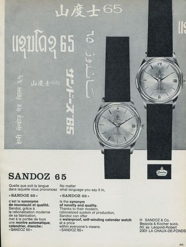 1965 Sandoz Watch Company Switzerland Vintage 1965 Swiss Ad Suisse Advert Horology