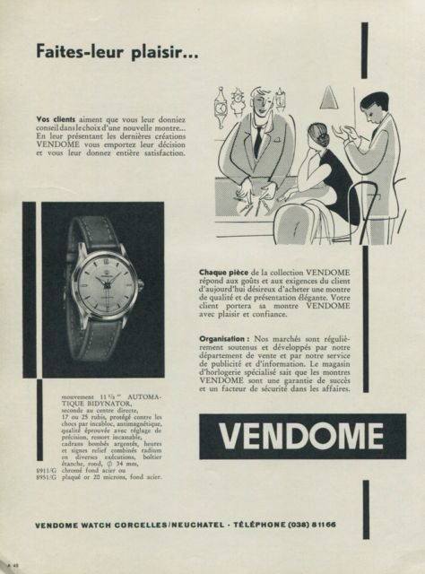 Vendone Watch Company Switzerland Vintage 1956 Swiss Ad Suisse Advert Horology