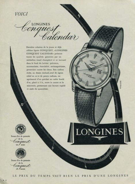 Longines Watch Company Conquest Calendar Advert Vintage 1956 Swiss Ad Suisse Advert