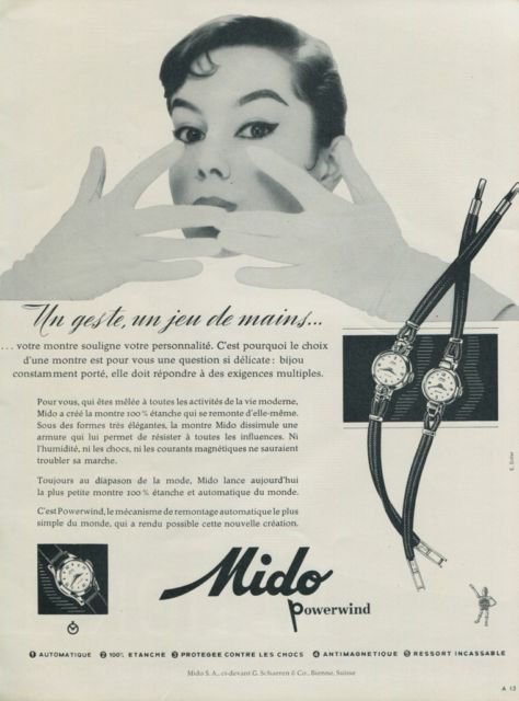 1956 Mido Watch Company Mido Powerwind Advert Vintage 1956 Swiss Ad Suisse Advert Horology