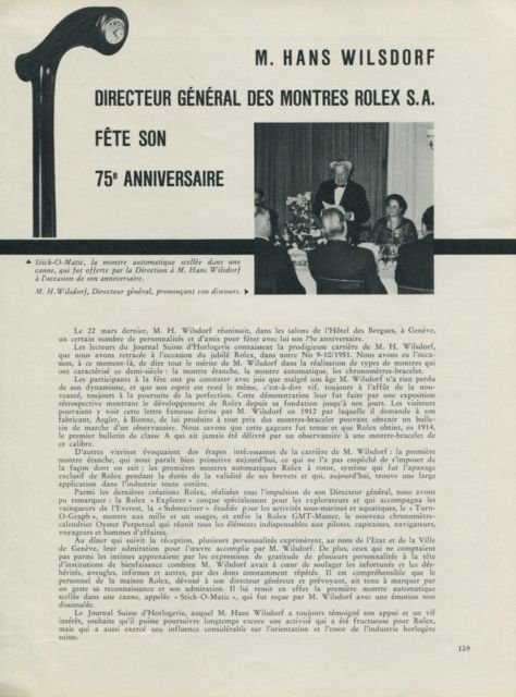 1956 Hans Wilsdorf Rolex Watch Company 75th Anniversary Vintage 1956 Swiss Magazine Article