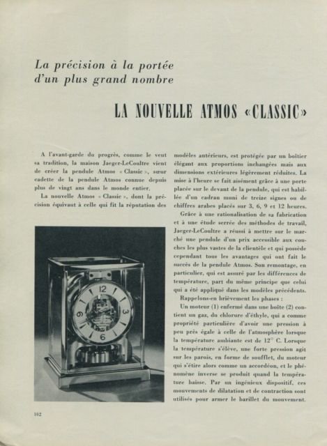 1956 Jaeger-LeCoultre Clock Company La Nouvelle Atmos Classic 1956 Swiss Magazine Article Suisse