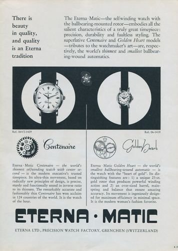 Eterna Watch Company Eterna Matic 1957 Swiss Ad Suisse Advert Grenchen Switzerland