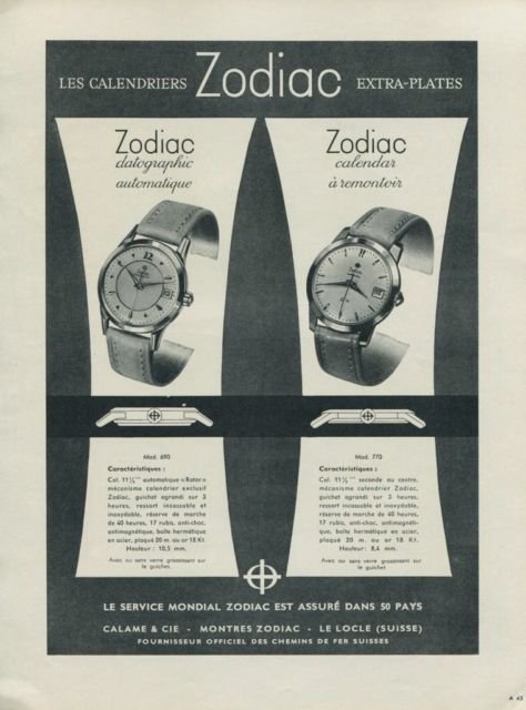1956 Zodiac Watch Company Calame & Cie Switzerland Vintage 1956 Swiss Ad Suisse Advert Horology