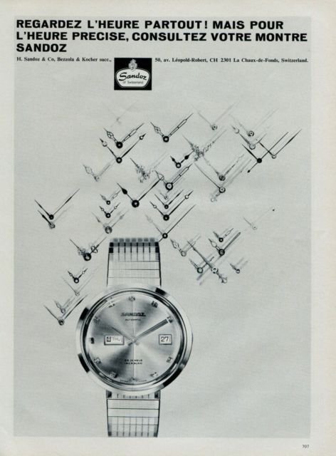 1968 Sandoz Watch Company Sandoz of Switzerland Vintage 1968 Swiss Ad Suisse Advert