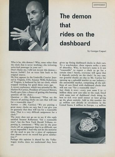 1957 Marvin Watch Company Demon on Dashboard 1957 Swiss Ad Switzerland Suisse Advert