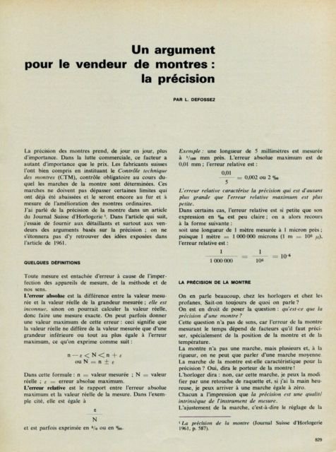 1965 Un Argument Pour le Vendeur de Montres La Precision by L. Defossez 1965 Swiss Magazine Article
