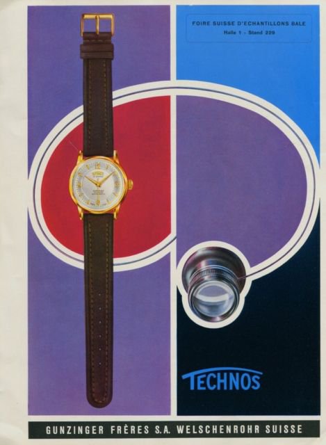 1956 Technos Watch Company Gunzinger Freres S.A. Vintage 1956 Swiss Ad Suisse Advert Horology