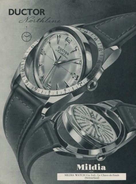 1956 Ductor Watch Company Mildia Watch Company Switzerland Vintage 1956 Swiss Ad Suisse Advert