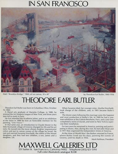 1974 Theodore Earl Butler Brooklyn Bridge Vintage 1974 Art Ad Advert Advertisement