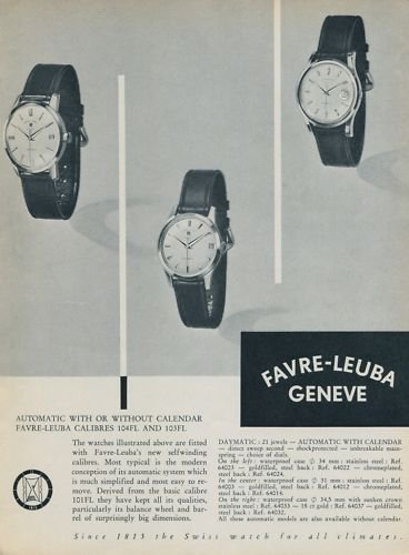 1957 Favre-Leuba Watch Company Geneve 1957 Swiss Ad Suisse Advert Geneva Switzerland