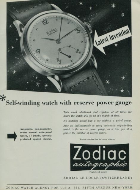 1950 Zodiac Watch Company Zodiac Autographic Advert Vintage 1950 Swiss Ad Suisse Advert Switzerland