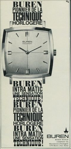 Buren Watch Company Switzerland 1965 Swiss Ad Suisse Advert Horology