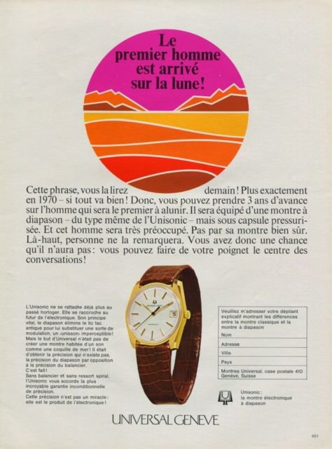 1968 Universal Geneve Watch Company Geneva Switzerland Unisonic Vintage ...