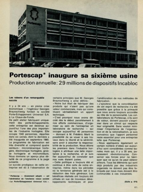 1965 Portescap Inaugure sa Sixieme Usine 1965 Swiss Magazine Article Horlogy Horlogerie Incabloc