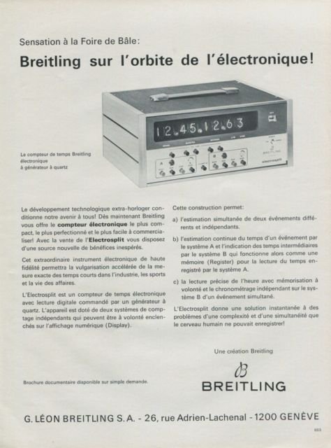 Breitling Watch Company Electrosplit Vintage 1968 Swiss Ad Suisse Advert