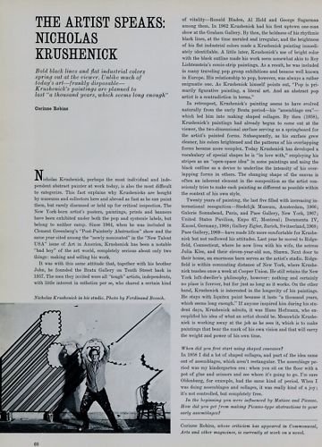 1969 Nicholas Krushenick The Artist Speaks 1969 Art Magazine Article  by Corinne Robins