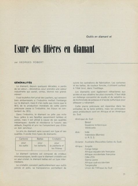 1956 Usure des Filieres en Diamant Diamond Vintage 1956 Swiss Magazine Article