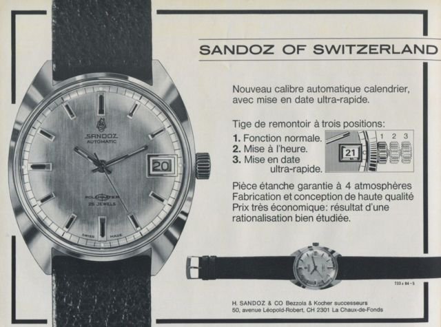 1969 Sandoz Watch Company Vintage 1969 Swiss Ad Suisse Advert Horology