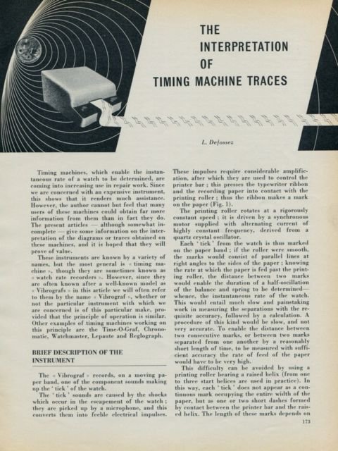 1954 The Interpretation of Timing Machine Traces Part I by L. Defossez 1954 Swiss Magazine Article