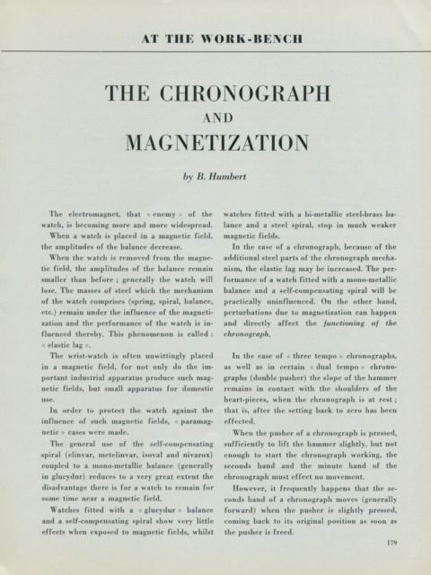 1949 The Chronograph and Magnetization by B. Humbert Vintage 1949 Swiss Magazine Article Horology