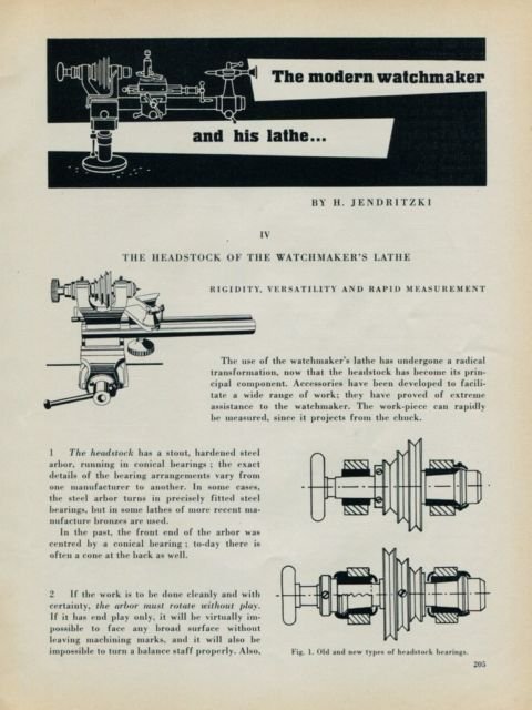 1954 The Headstock of the Watchmaker's Lathe by H. Jendritzki Vintage 1954 Swiss Magazine Article
