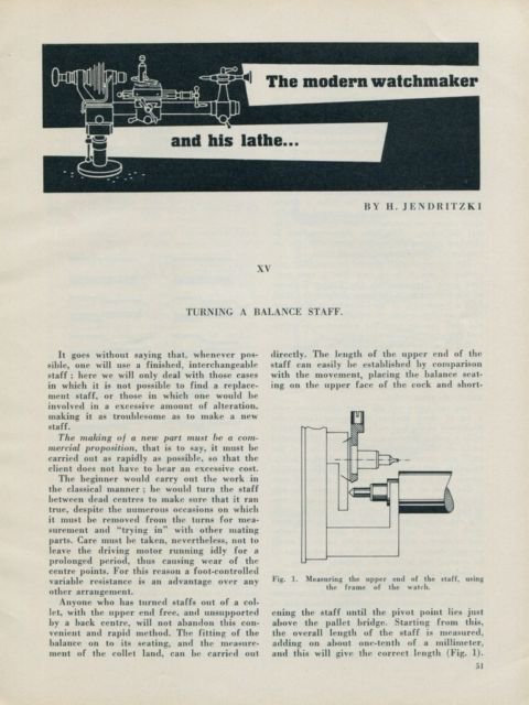 1957 Turning a Balance Staff by H. Jendritzki Vintage 1957 Swiss Magazine Article Horology