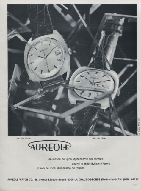 Aureole Watch Company Vintage 1969 Swiss Ad Suisse Advert Horology Horlogerie