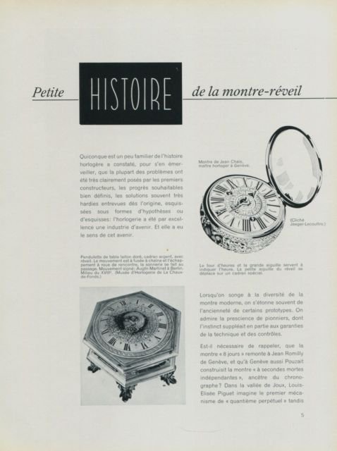 1956 Petite Histoire de la Montre-Reveil Vintage 1956 Swiss Magazine Article Horology