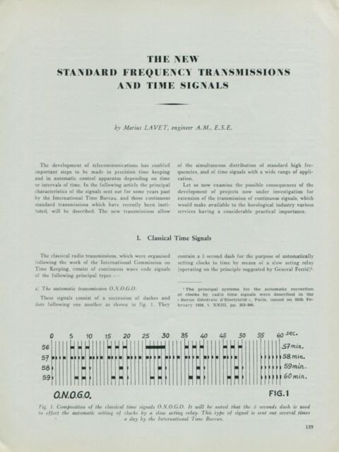1949 Standard Frequency Transmissions and Time Signals by Marius Lavet 1949 Swiss Magazine Article