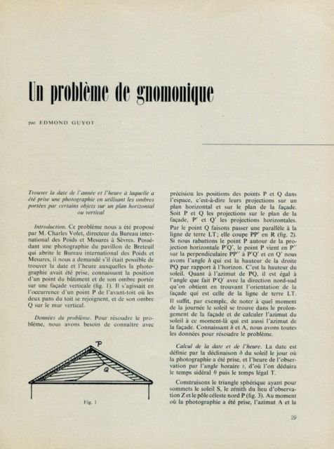 1956 Un Probleme de Gnomonique by Edmond Guyot 1956 Swiss Magazine Article Horology Gnomon Sundial