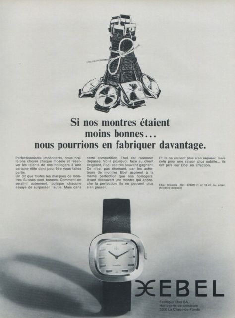 Ebel Watch Company Switzerland Vintage 1969 Swiss Ad Suisse Advert Horology