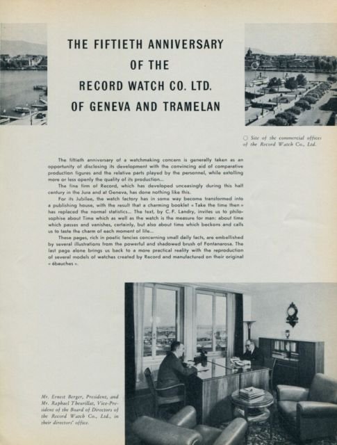 1954 Record Watch Company Switzerland 50th Anniversary 1954 Swiss Magazine Article