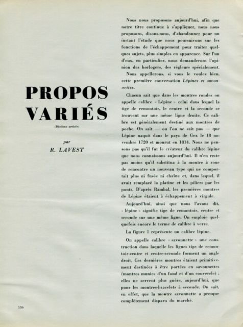 1946 Propos Varies by R. Lavest Vintage 1946 Swiss Magazine Article Horology Suisse Horlogerie