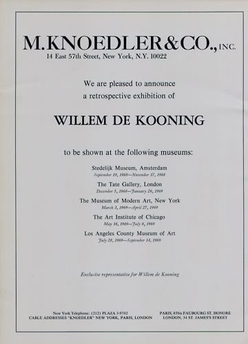 1969 Willem de Kooning Vintage 1969 Retrospective Art Exhibition Ad Advert