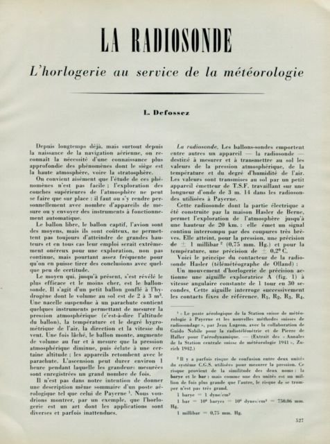 La Radiosonde L'Horlogerie au Service de la Meteorologie by L Defossez 1946 Swiss Magazine Article