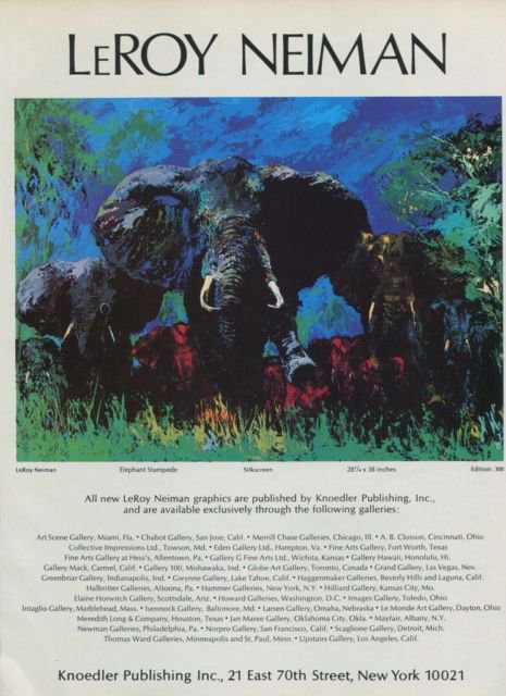 1976 LeRoy Neiman Elephant Stampede Advert Vintage 1976 Art Ad Advertisement
