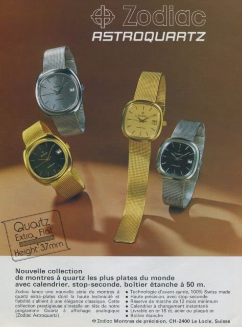 1977 Zodiac Watch Company Zodiac Astroquartz Advert 1977 Swiss Ad Suisse Advert Switzerland