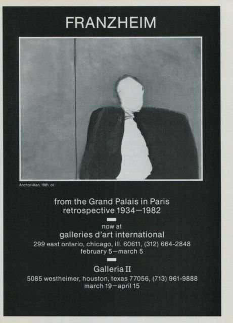 Franzheim Vintage 1982 Art Exhibition Ad Anchor-Man Advertisement