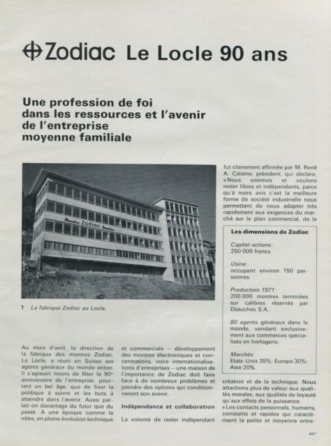 1972 Zodiac Watch Company Switzerland 90th Anniversary Vintage 1972 Swiss Magazine Article Suisse