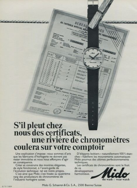 1971 Mido Watch Company Switzerland Vintage 1971 Swiss Ad Suisse Advert G Schaeren Horology