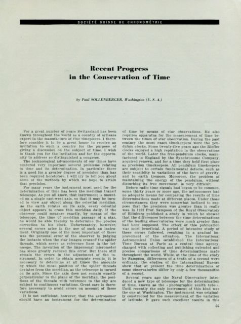 1950 Recent Progress in the Conservation of Time by Paul Sollenberger 1950 Swiss Magazine Article