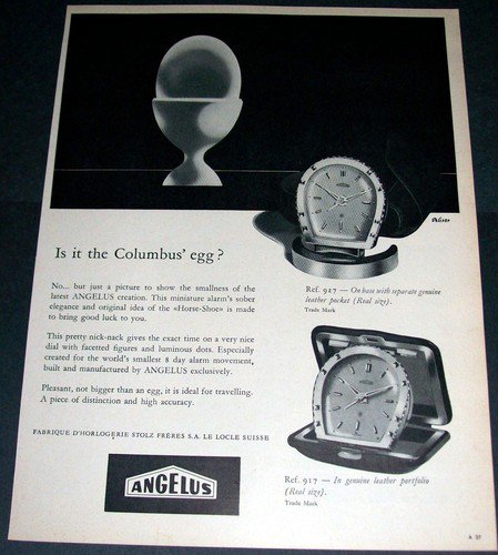 Angelus Clock Company Switzerland 1956 Swiss Ad Suisse Horology Advert