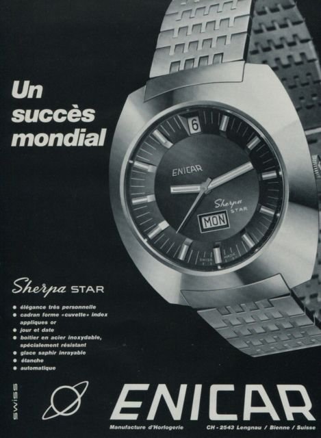 Enicar Watch Company Sherpa Star Vintage 1971 Swiss Ad Suisse Advert Horology
