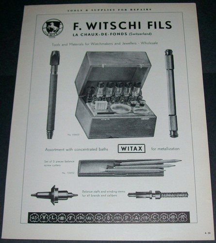1956 F Witschi Fils Watch Parts Company 1956 Swiss Ad Suisse Advert Horlogerie Horology