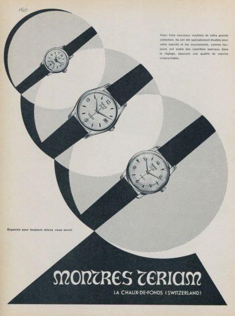 1959 Teriam Watch Company La Chaux-de-Fonds Switzerland Vintage 1959 Swiss Ad Suisse Advert